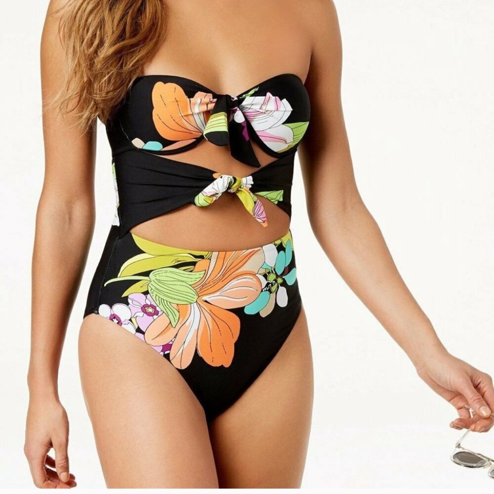 Trina Turk Foral-Print Bandeau Tie front one piece size 6/8